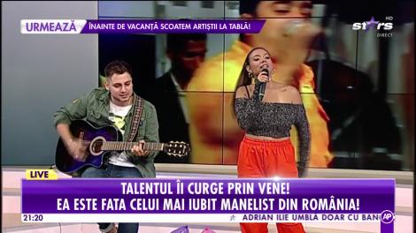 Adriana Simionescu are o voce de aur. Fiica lui Adi Minune, demonstrație live în platorul Showbiz Report