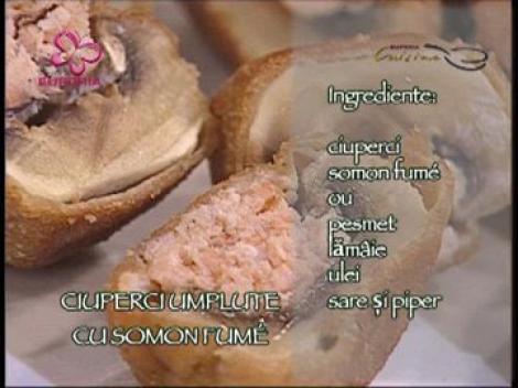 Ciuperci umplute cu somon fume
