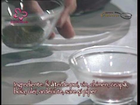 Ficatei de pui cu vin si chimen